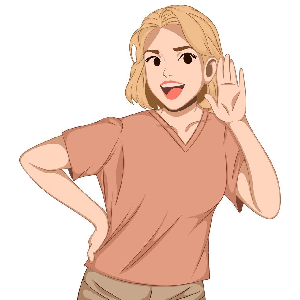 Illustration of a cheerful woman smiling curiously vector