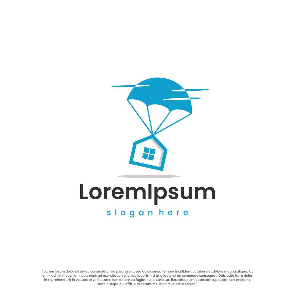 houses with parachute logo design. House airdrop, house landing logo design for business vector