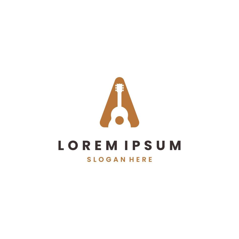 Guitar logo, with Letter A logo icon template vector
