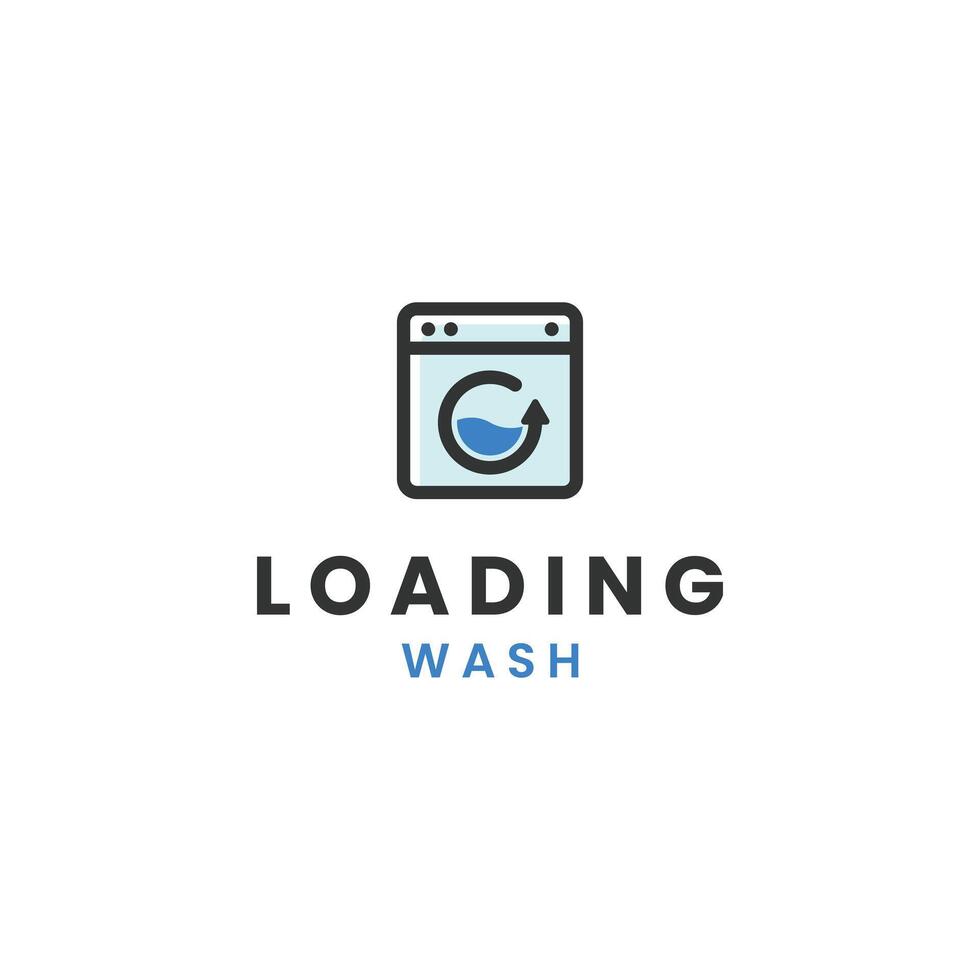 Modern circular wash icon with arrow, clean drum, bubbles, cycle motion, laundry service symbol. vector