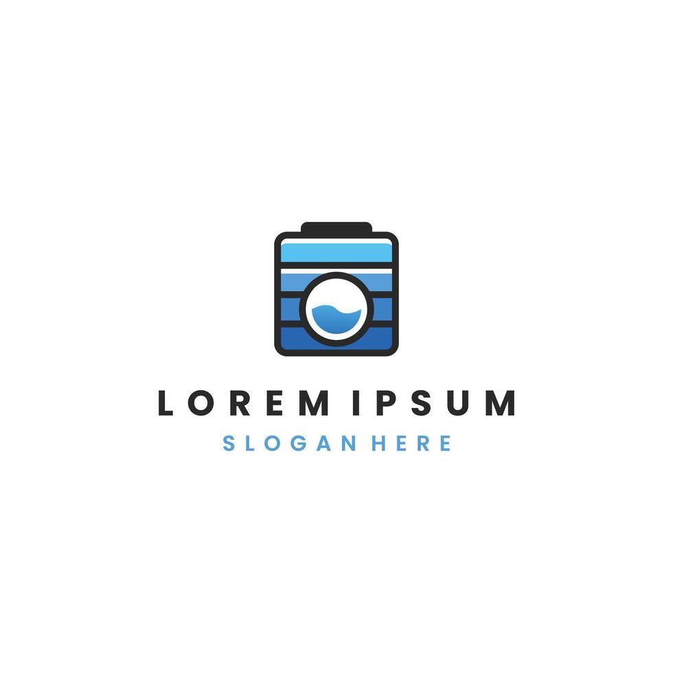 Modern icon of clean laundry, washer, battery power, soap, energy, and household service. vector