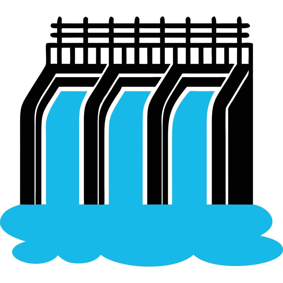 Simple illustration of a dam with water flowing over it, ideal for infographics or educational materials. vector