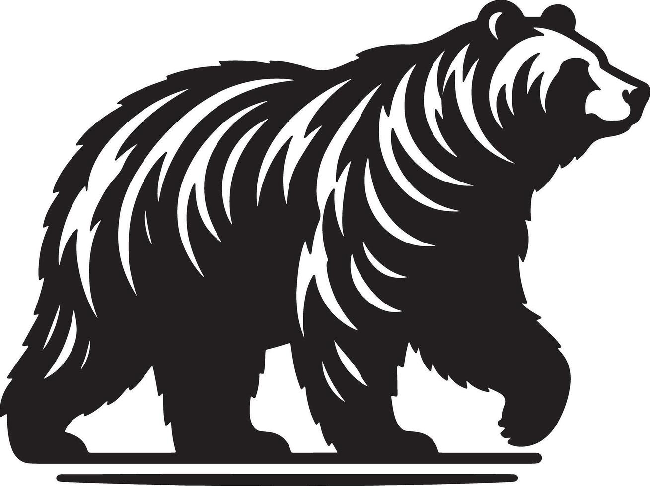 A black and white illustration of a bear walking with decorative fur patterns on its back area vector