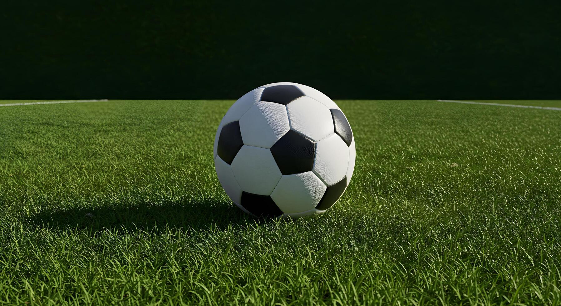 A soccer ball on the grass in front of a green background photo