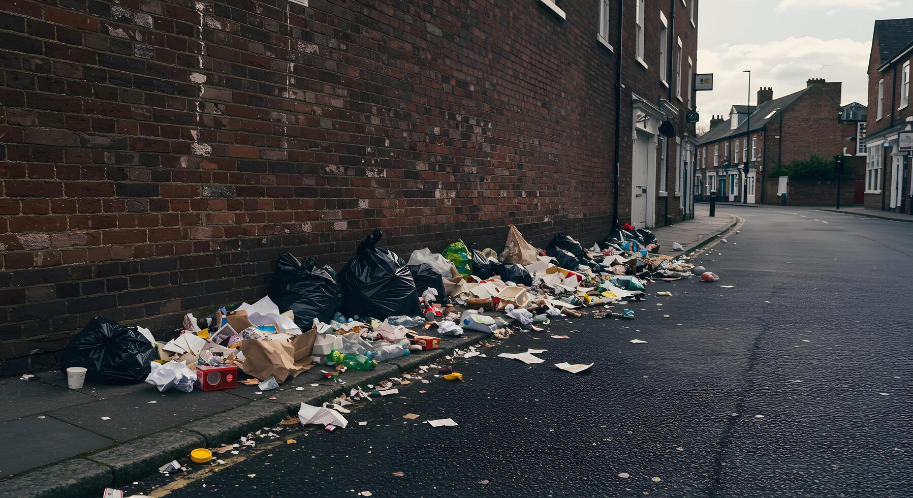A street with trash on the side of it photo