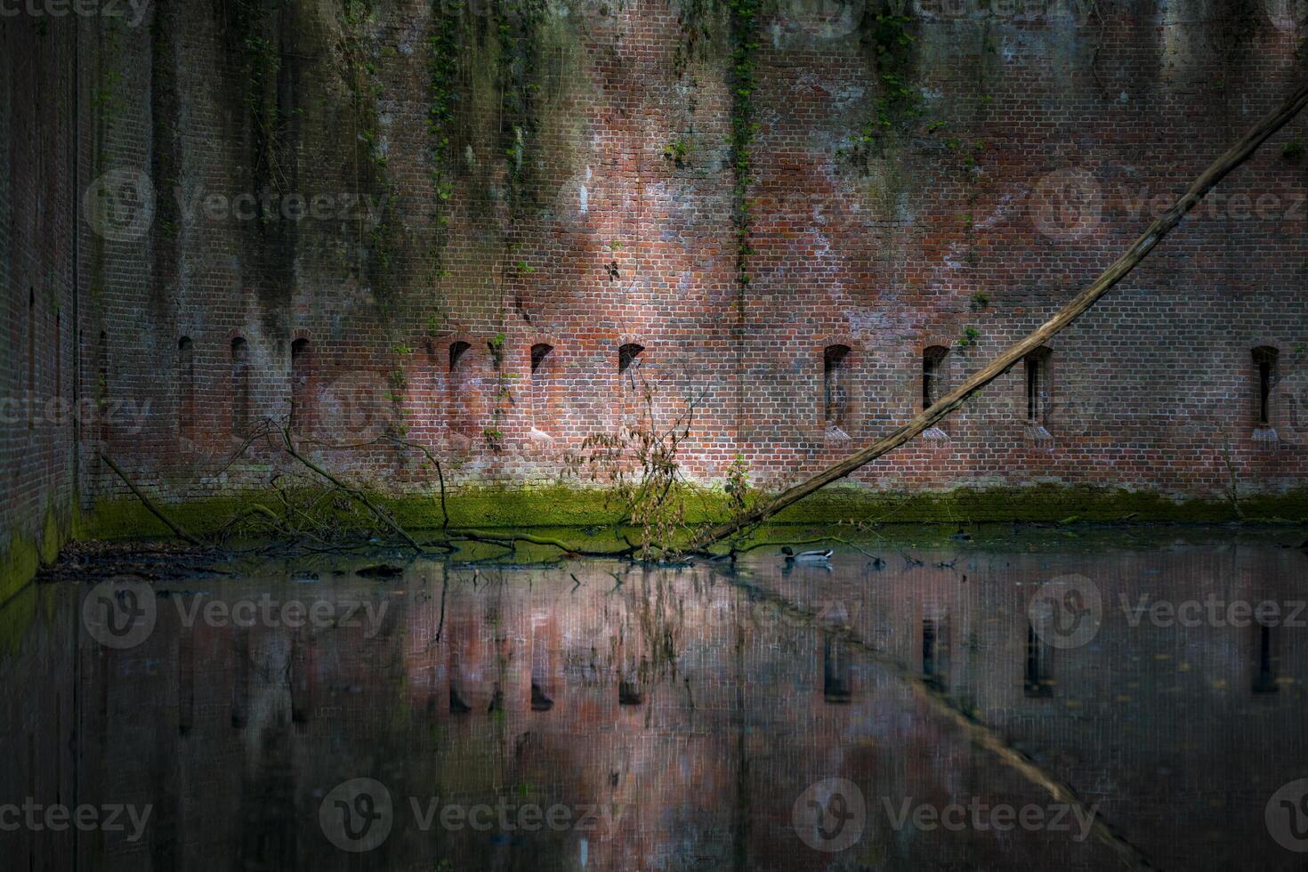 View on the walls and moat of Fort Steendorp near Temse, East Flanders, Belgium photo