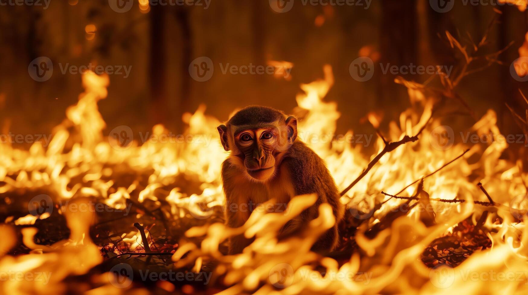 monkey survives wildfire, navigating challenges, finding its path in this crisis photo