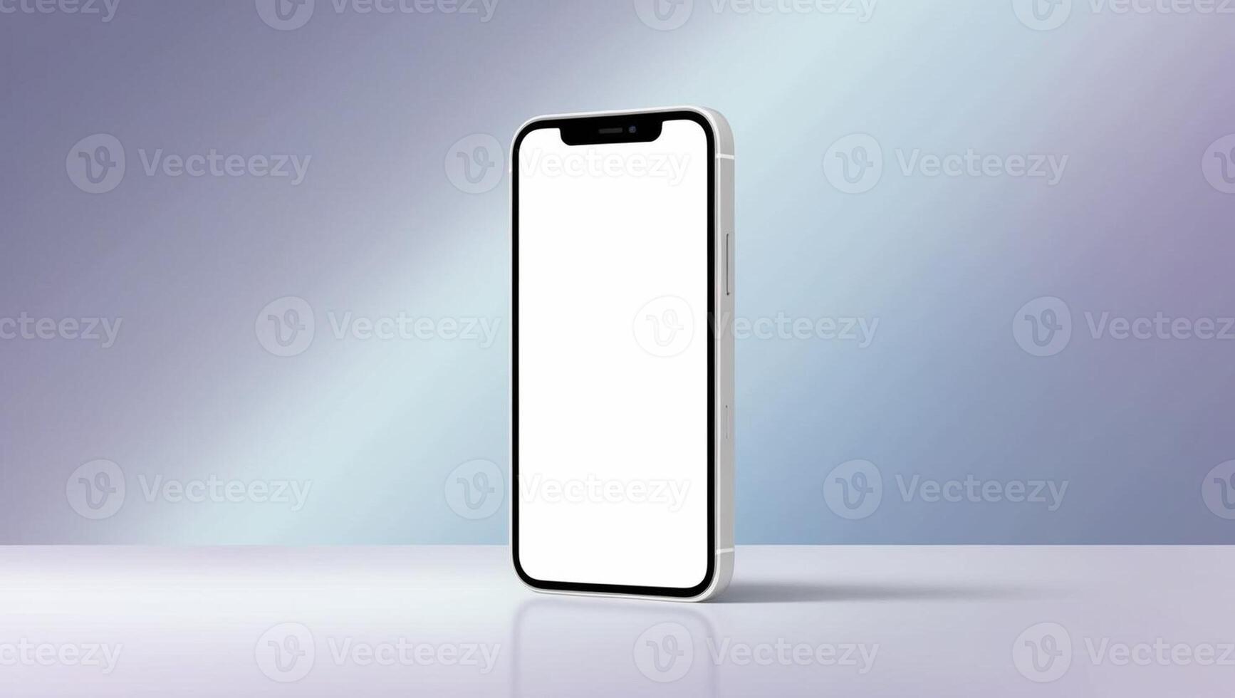 Smartphone Mockup on Purple Gradient Background, Blank Screen for Display, Modern Tech Presentation, Minimalist Device Concept photo