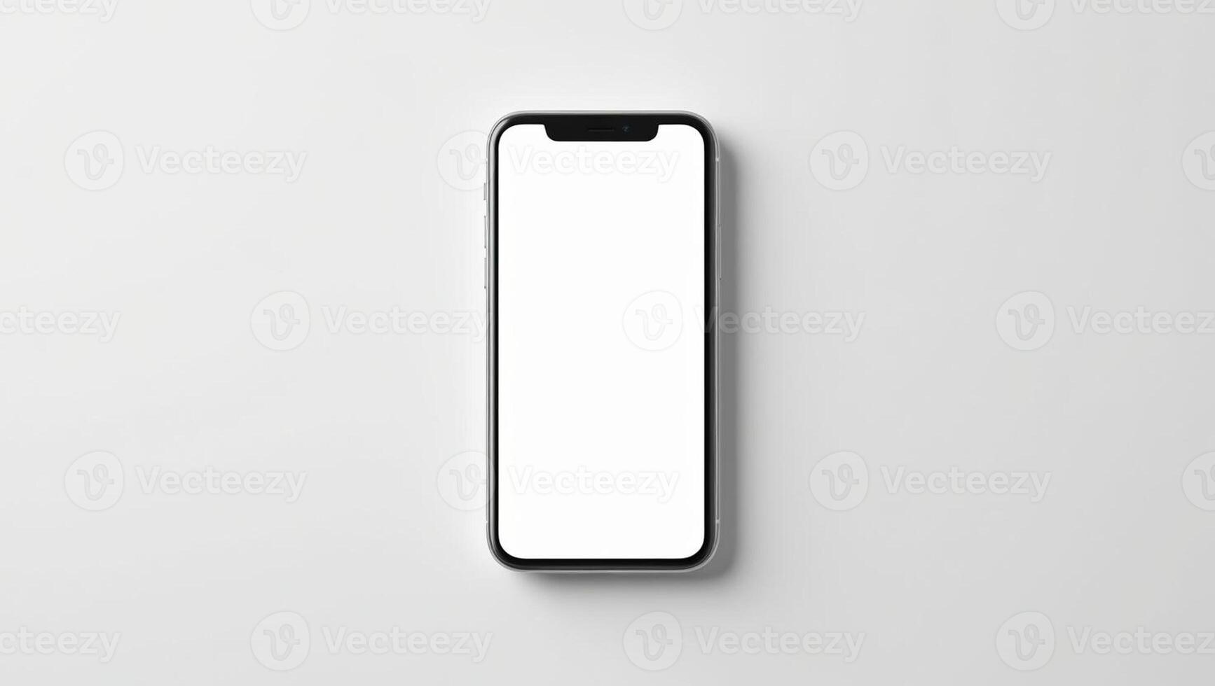 Smartphone Mockup on White Background, Blank Screen for Display, Clean Minimalist Tech Presentation, Modern Device Showcase photo
