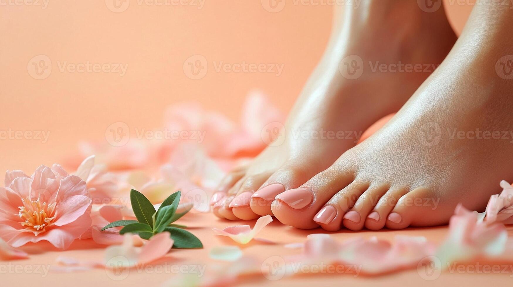 Closeup of Manicured Nails with Tools on Peach Background, Beauty Concept photo