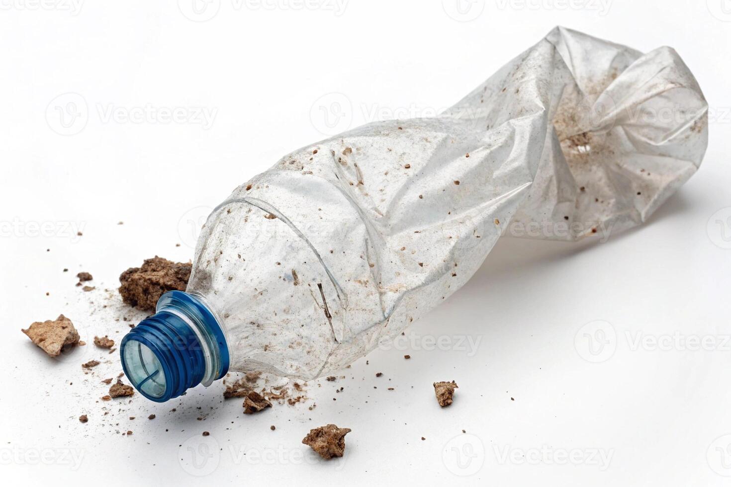 Empty Used Trash Bottle on White Background, Ecology Concept photo