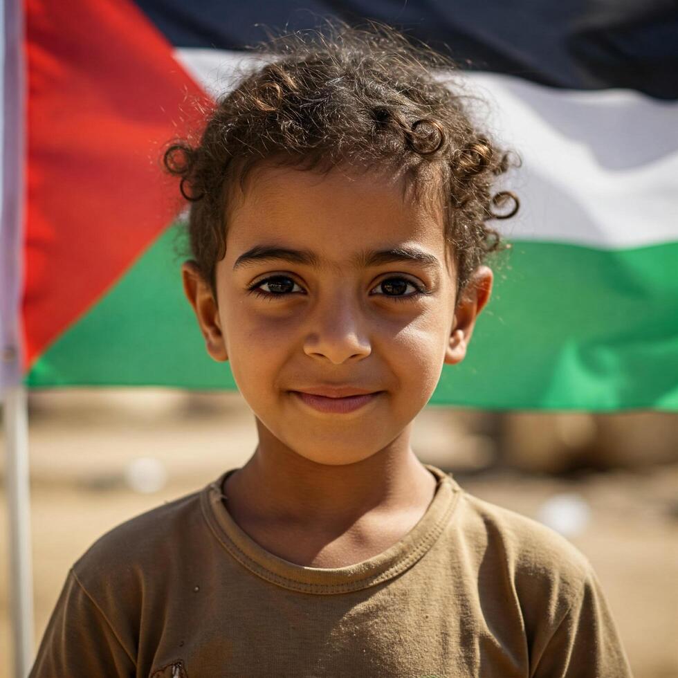 a young palestinian boy smiles for the camera photo