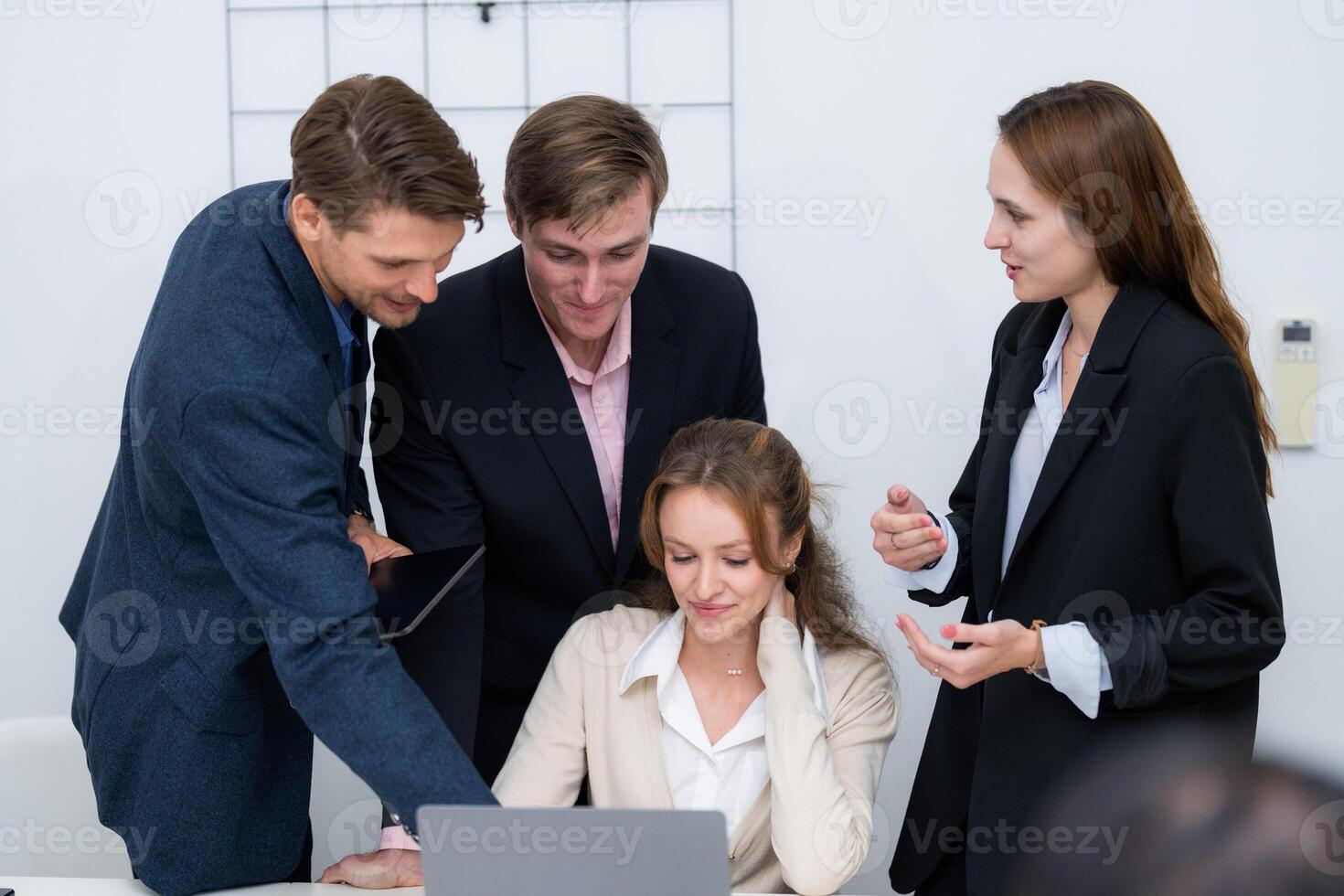 Team collaboration in a modern office environment during a business meeting to discuss project strategies photo