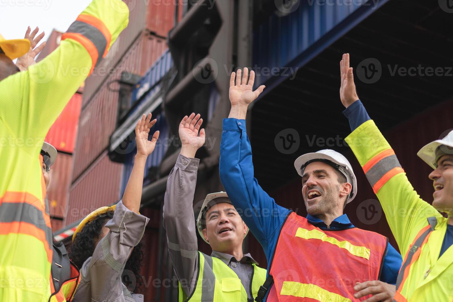 Group of engineer and worker team in industry containers yard, Success teamwork concepts photo