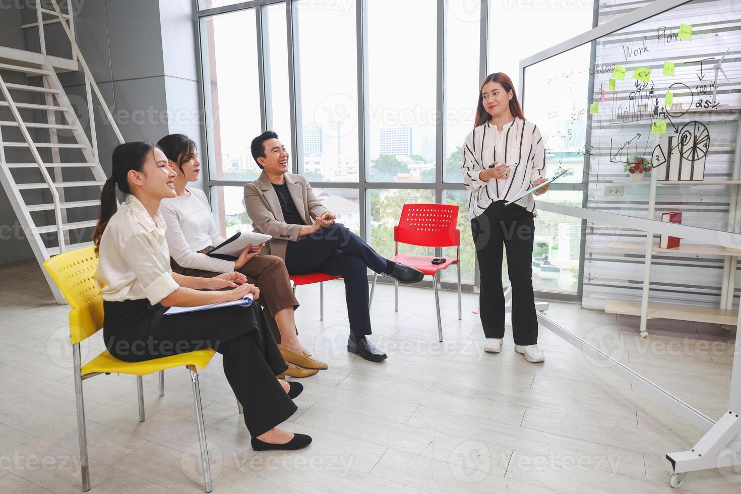 Teamwork and Brainstorming Concepts with Businesspeople in Office Meeting, Creative Business Meeting with Team Discussing Ideas in Office Space photo