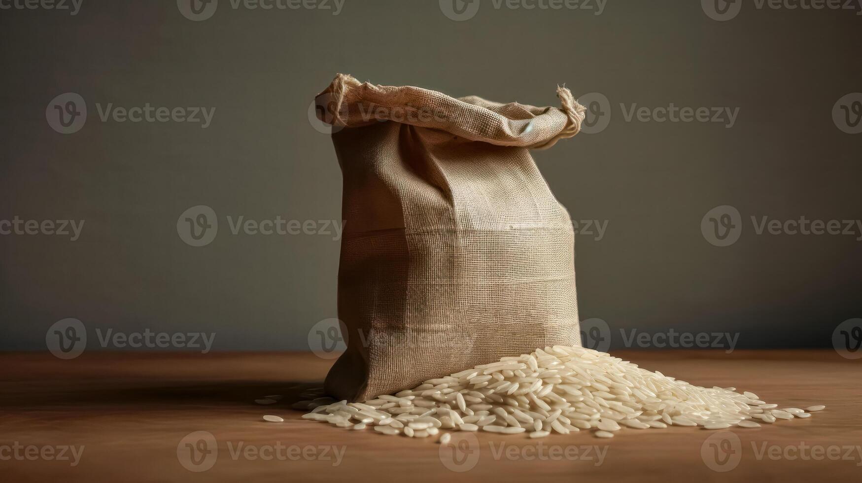A bag of rice is sitting on a table. photo