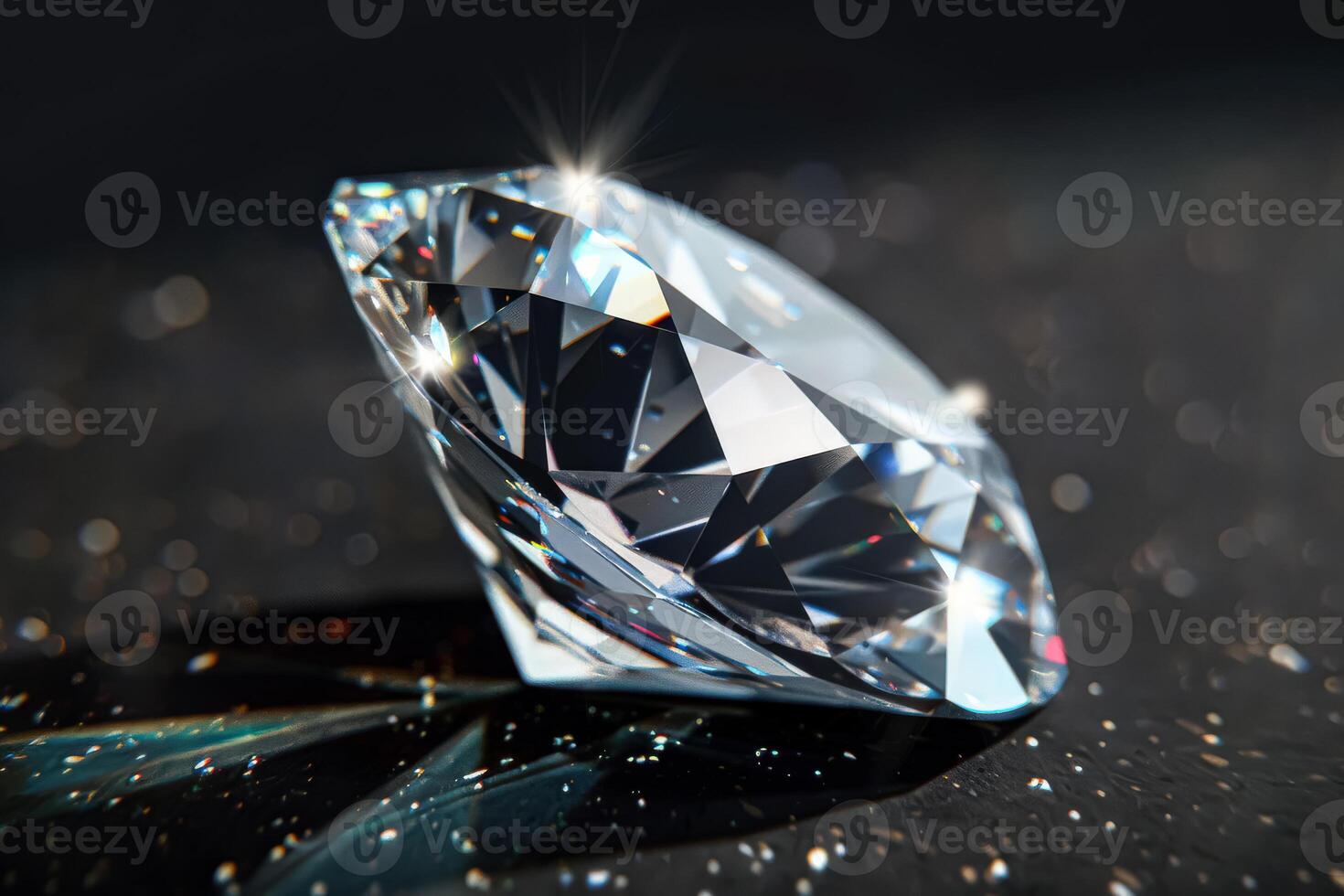 Diamond is sitting on a black surface photo