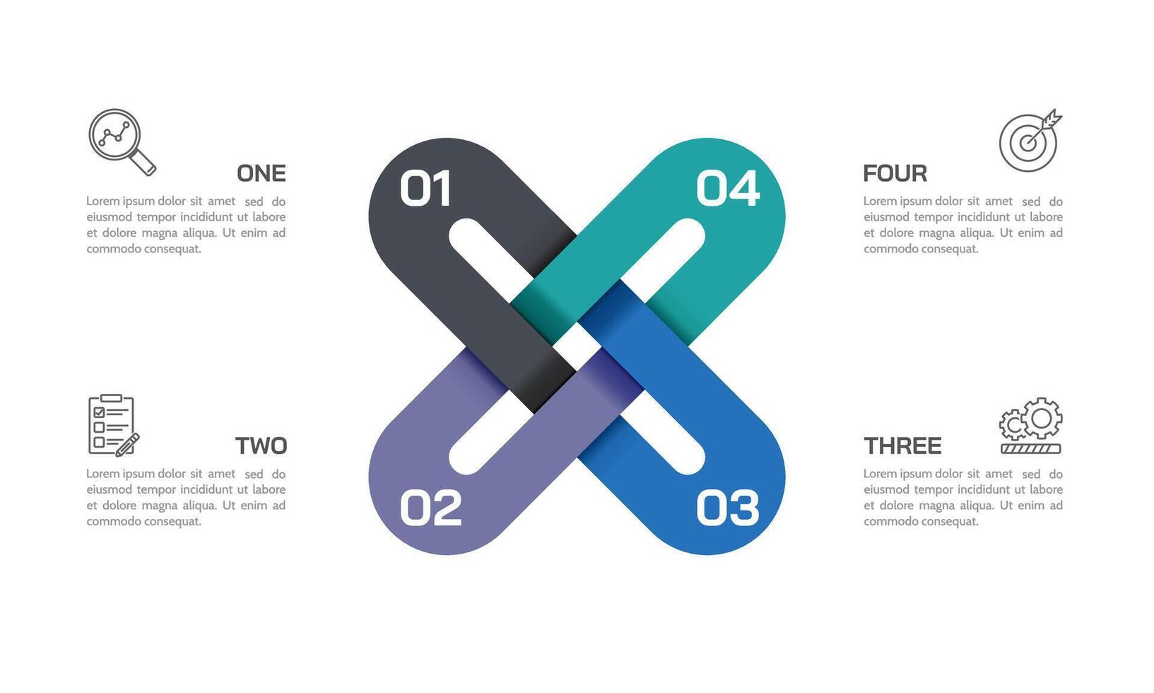 Cross loop infinity Infographic. 4 Options for business development. Presentation, Information, Plan and Strategy. vector