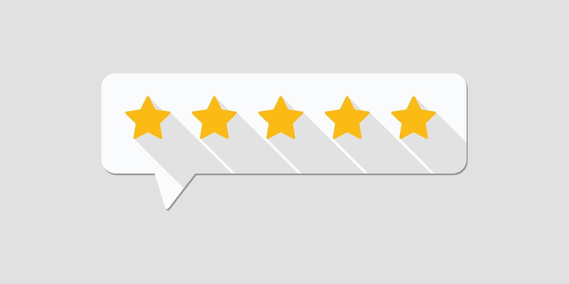 Five star rating. Five star rating displayed in a speech bubble. Review and rate us concept. vector