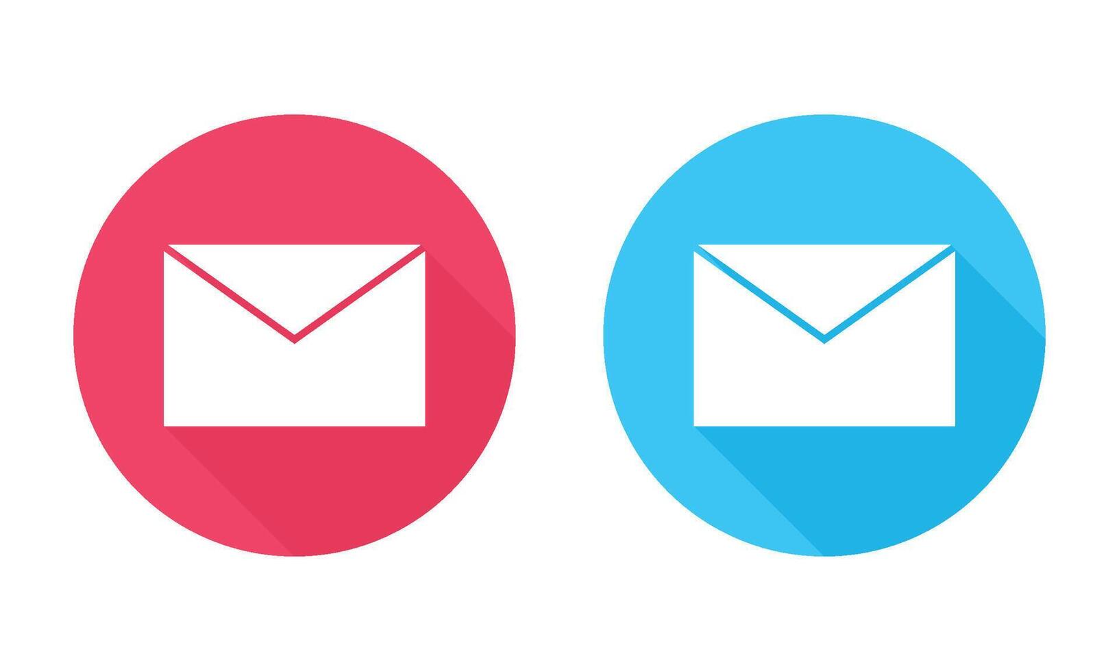 Email Icons Round Icons Displaying in Red and Blue with Long Shadow. vector