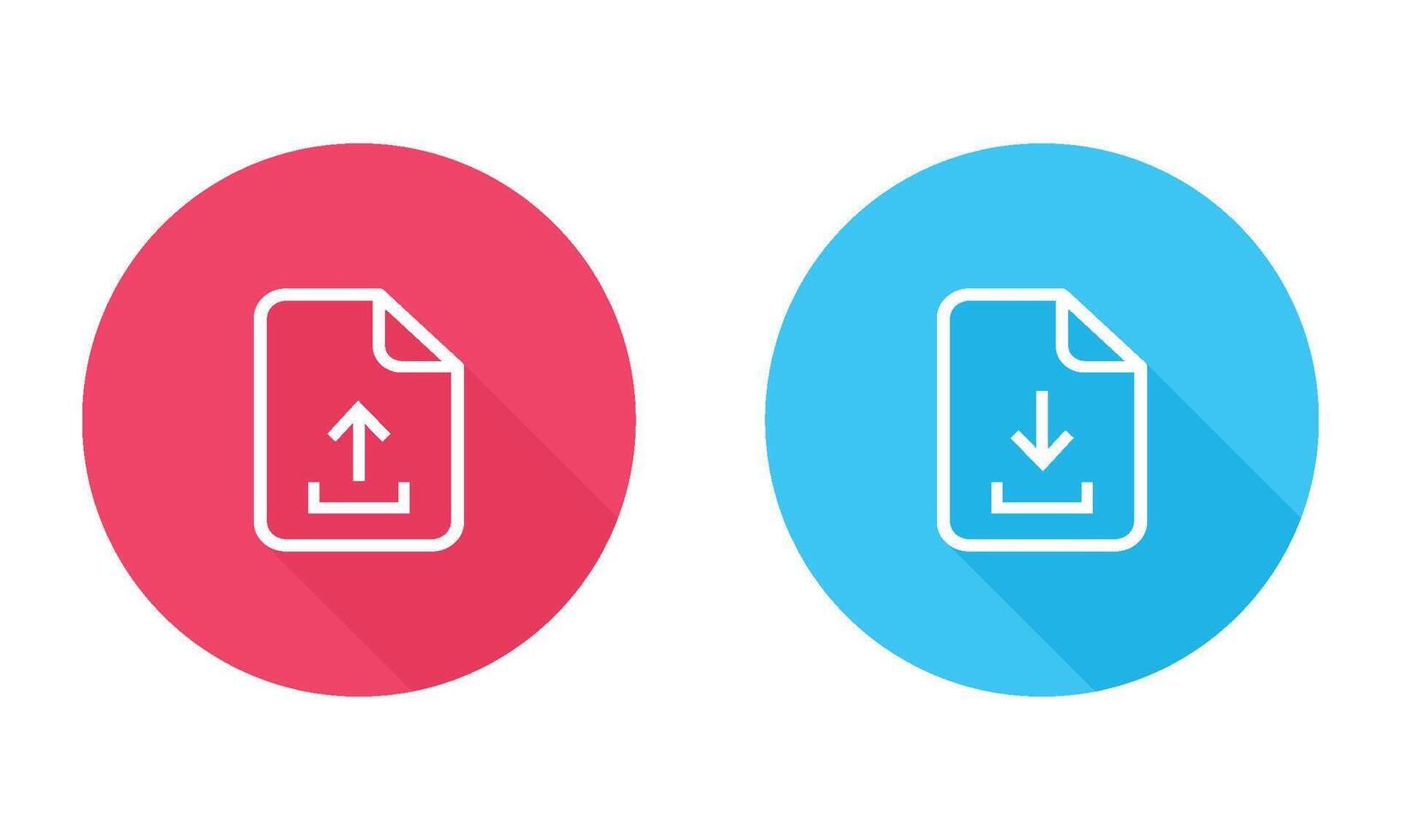 Upload and Download File Icons Displaying in Red and Blue with Long Shadow. vector
