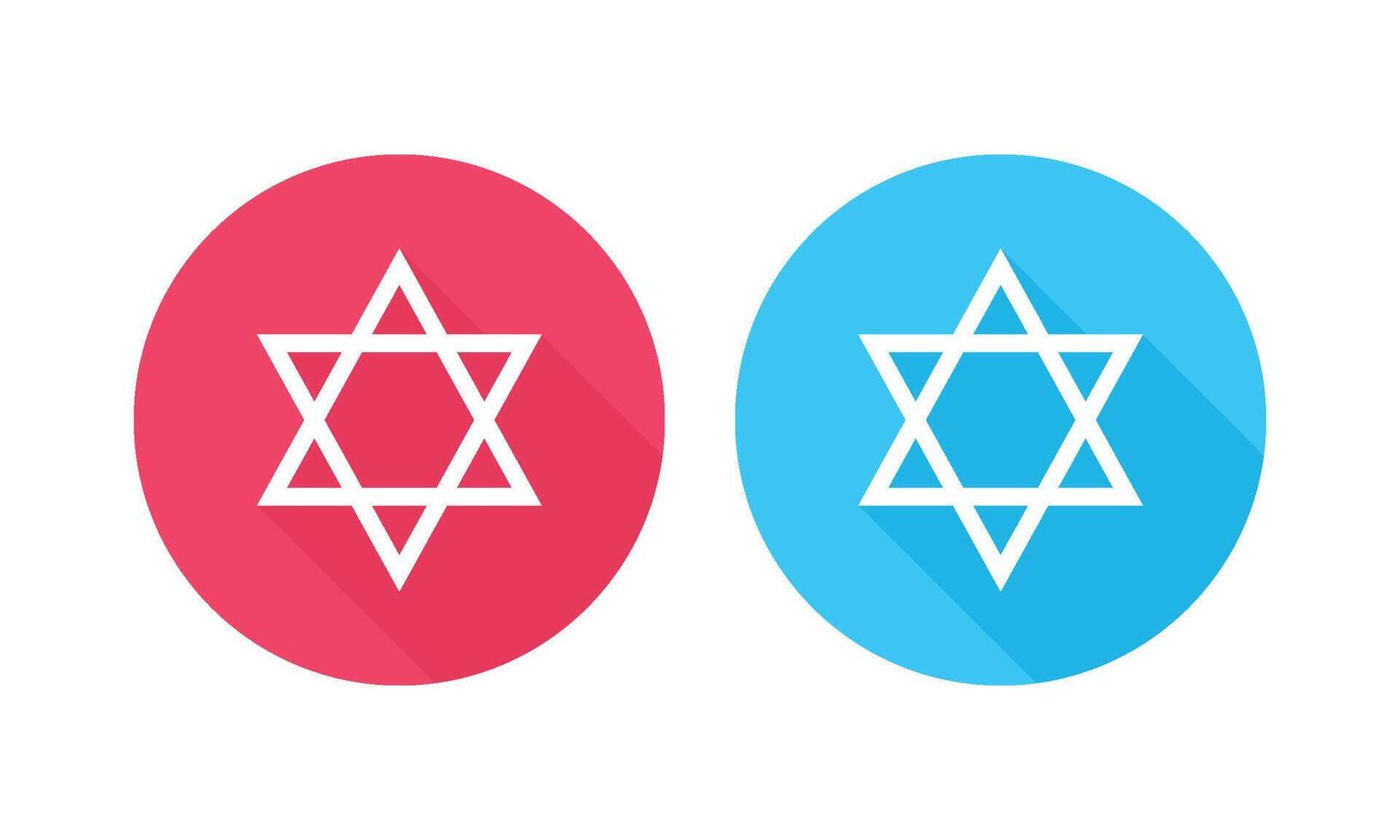 Star of David Icons Displaying in Red and Blue with Long Shadow. vector