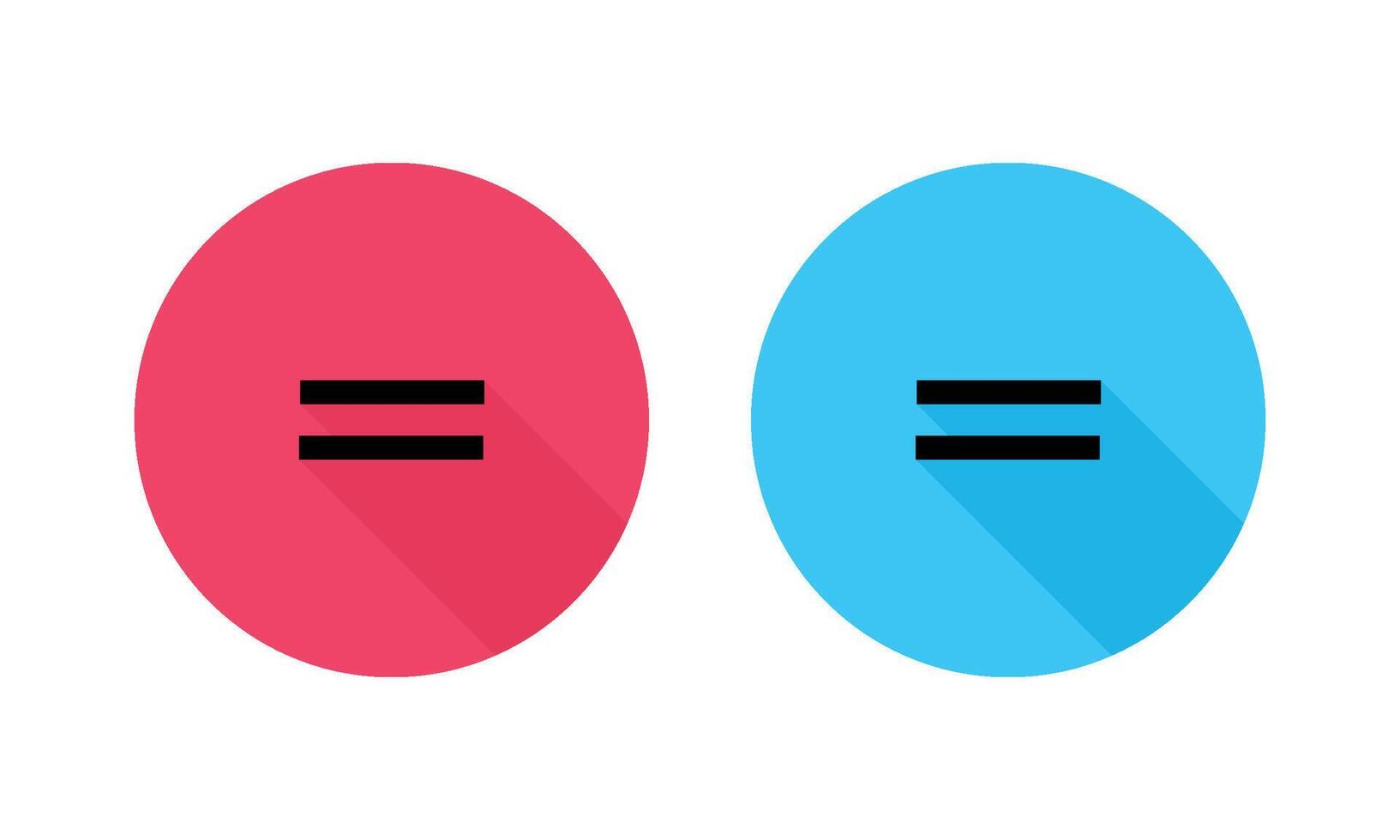 Equal Sign Circular Icons Displaying in Red and Blue with Long Shadow. vector