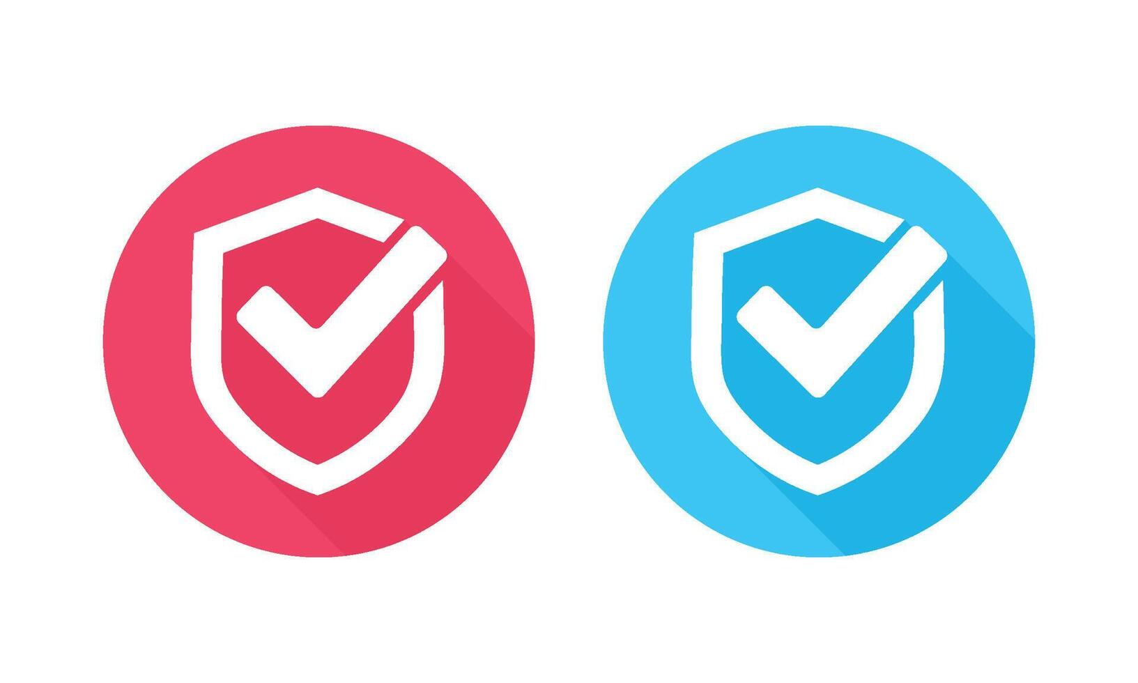 Two Flat Icons of Approved Shield, Red and Blue vector