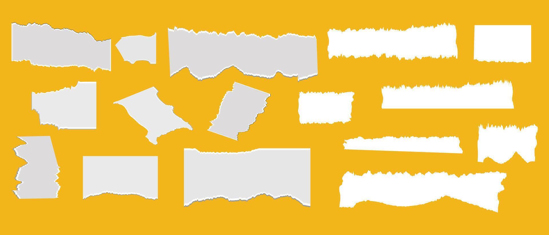 Collection of ripped paper sheets. Torn blank pages with texture. vector