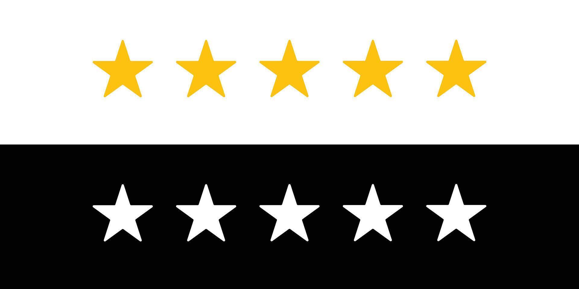 Five stars icon. Customer product rating displayed in white and yellow. vector