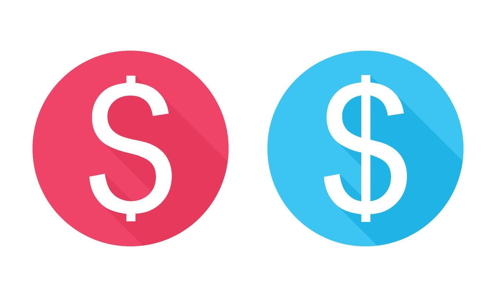 Dollar Symbol Round Icons Displaying in Red and Blue with Long Shadow. vector