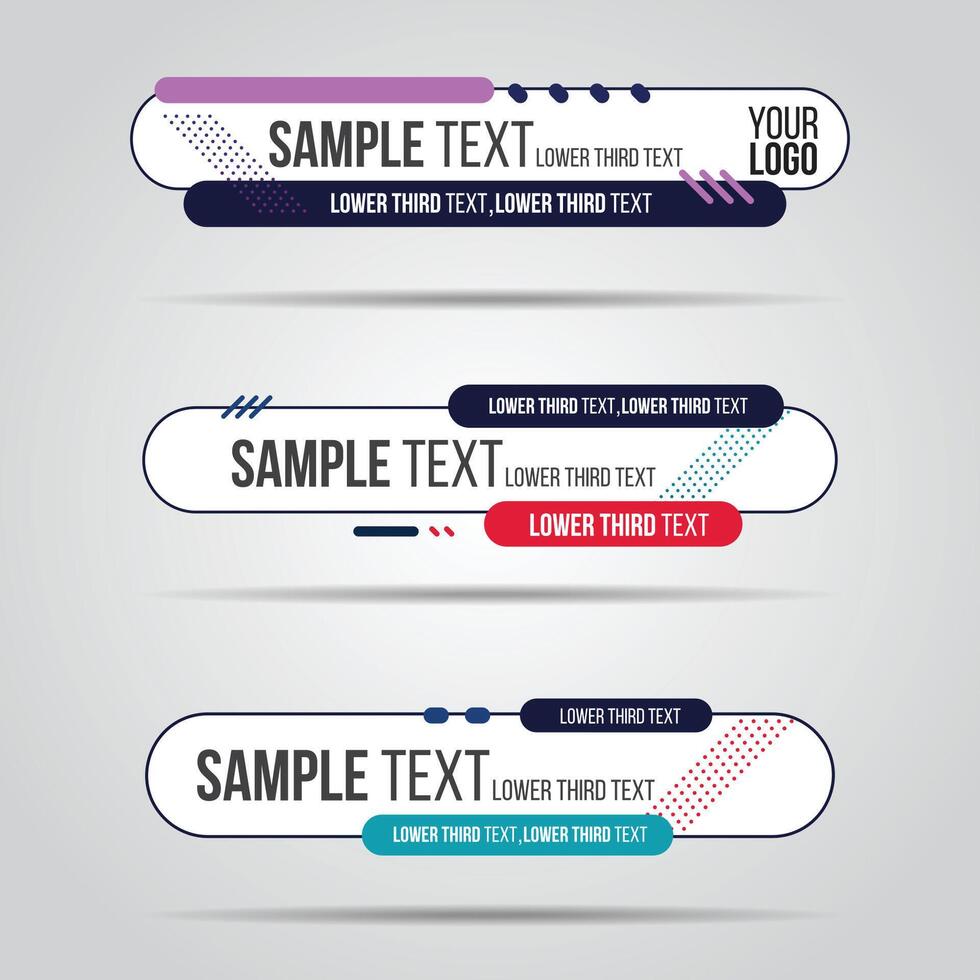 Lower third white and colorful design tv template modern contemporary. Set of banners bar screen broadcast show bar name. Collection of lower third for editing on background vector