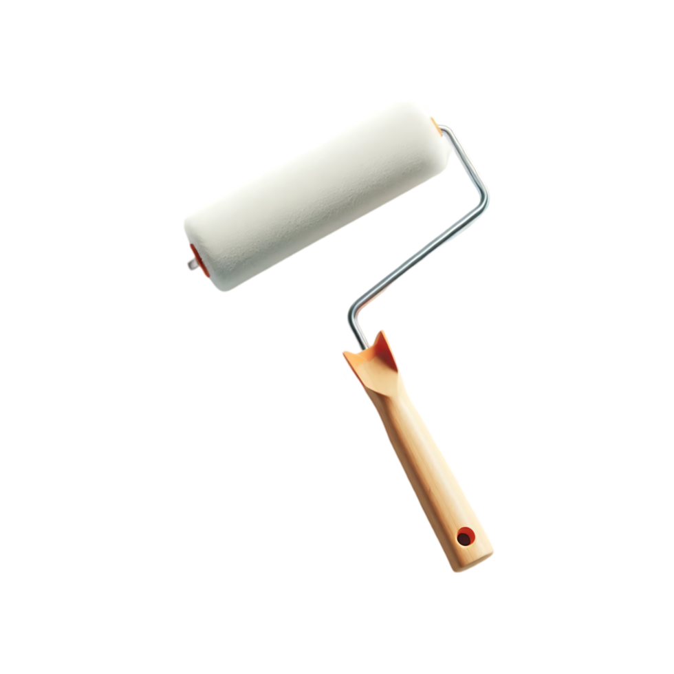 Smooth paint application with a white fabric roller and wooden handle png