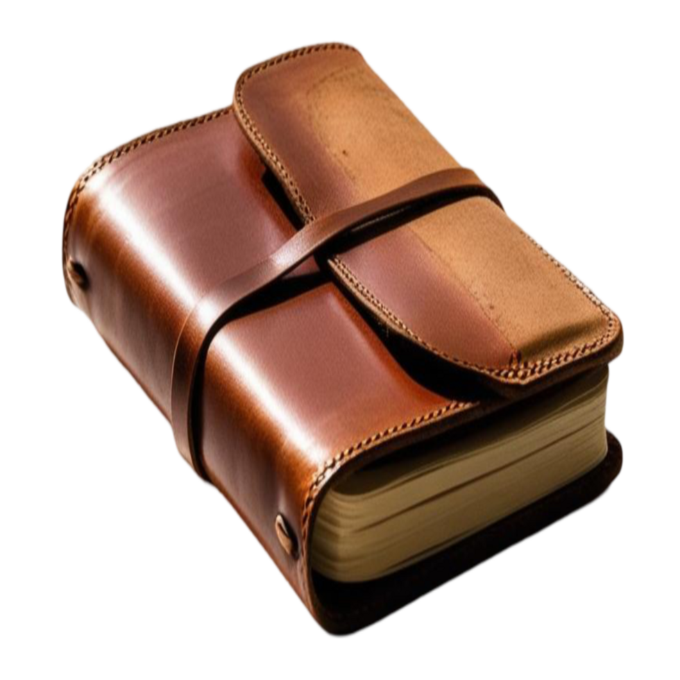 Closed Leather Notebook with Strap Closure and Rich Brown Color png