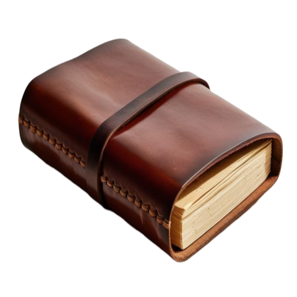 Classic Vintage Leather Journal with Textured Design and Visible Stitching png