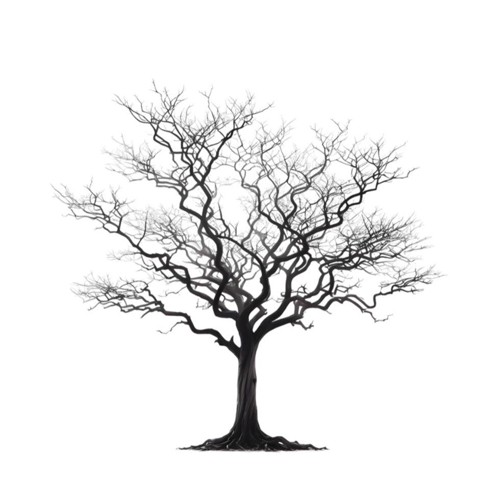 Dark Leafless Tree Silhouette with Intricate Branches png