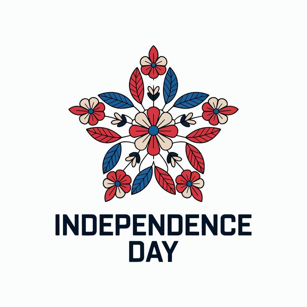 Decorative floral star in red white and blue with independence day text on a white background vector