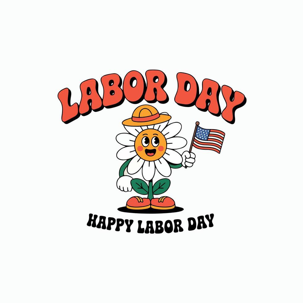 A cartoon daisy character with a hat and american flag celebrating labor day on a white background vector