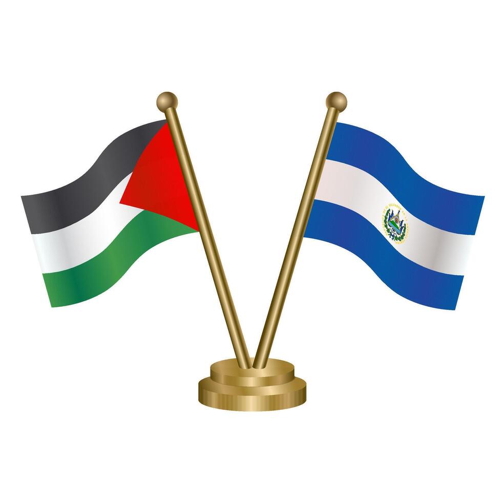 Palestine and El Salvador table flags. vector