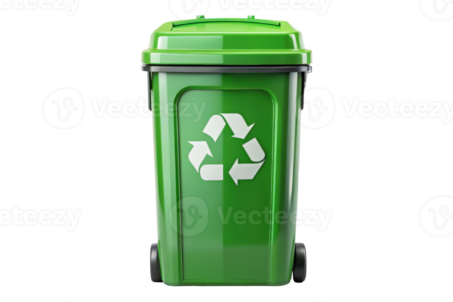 Bright green recycling bin with eco-friendly symbol featured isolated on a transparent background png