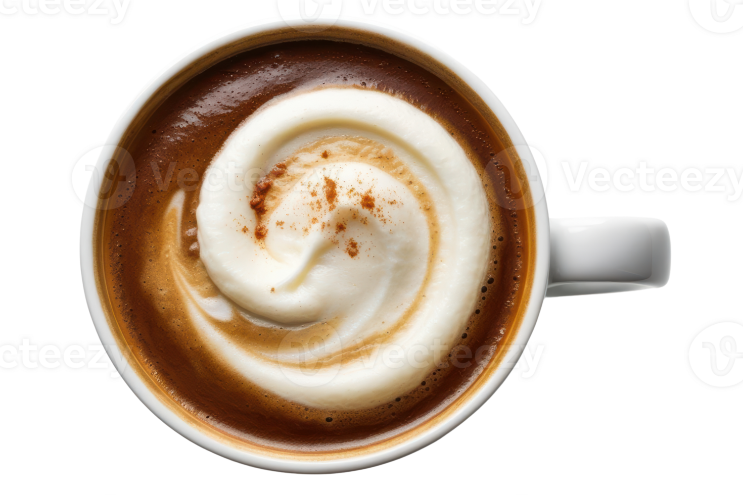Delicious creamy coffee topped with whipped cream swirl on a transparent background png