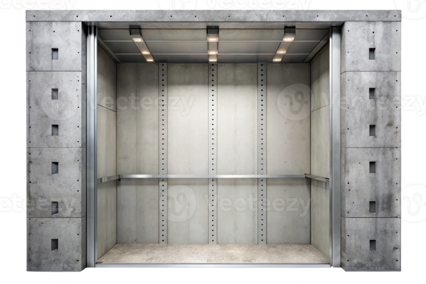 Modern elevator cabin interior with concrete design isolated on a transparent background png