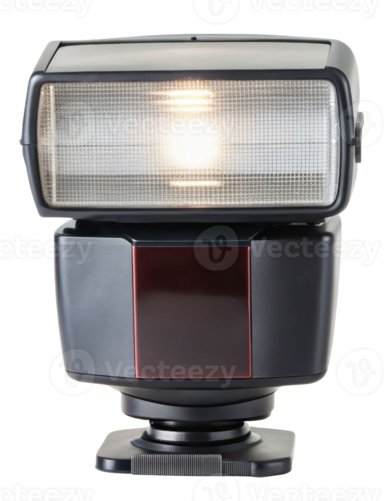 External camera speedlight flash unit for photography isolated on a transparent background png