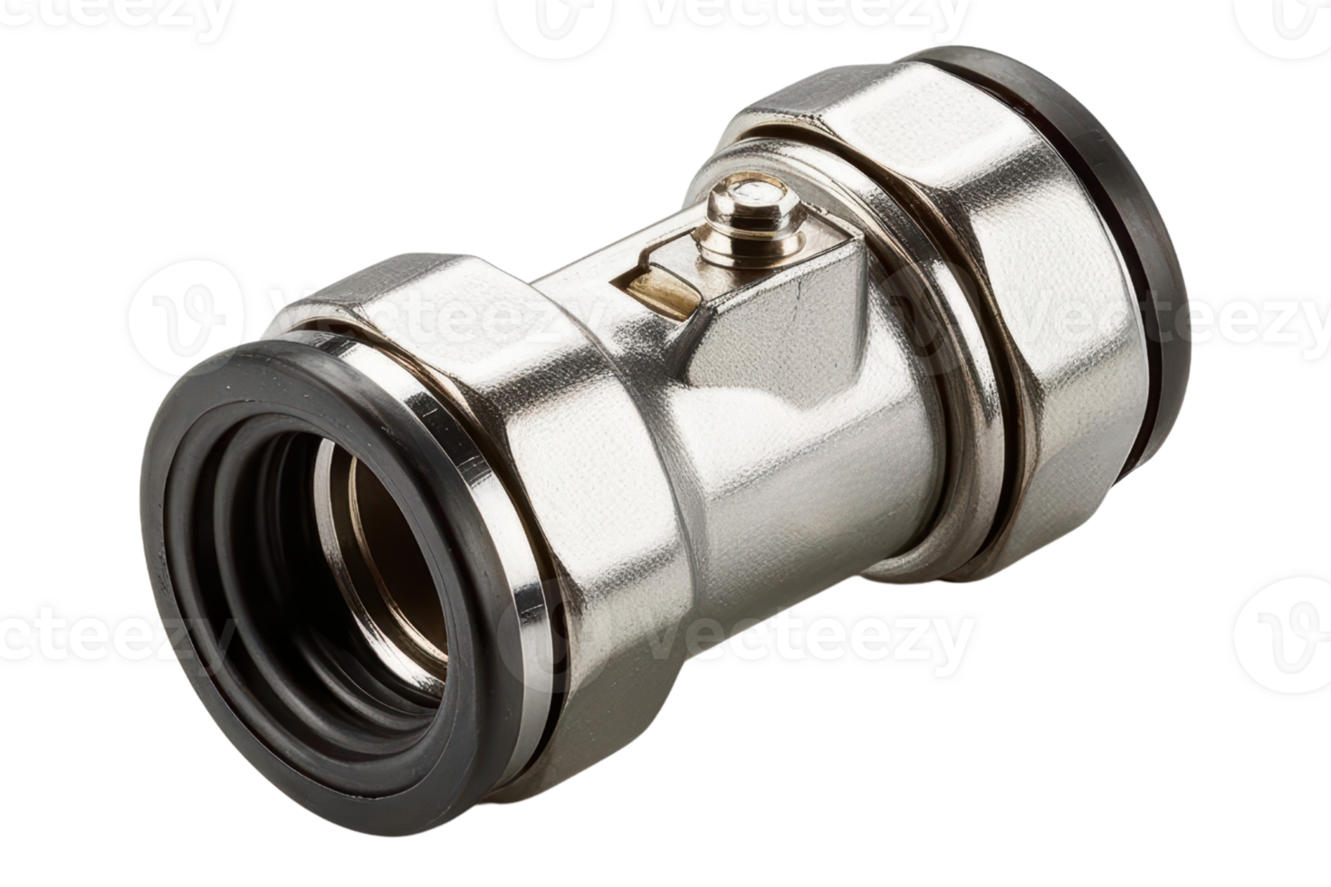 Durable metal hose connector with secure locking mechanism isolated on a transparent background png