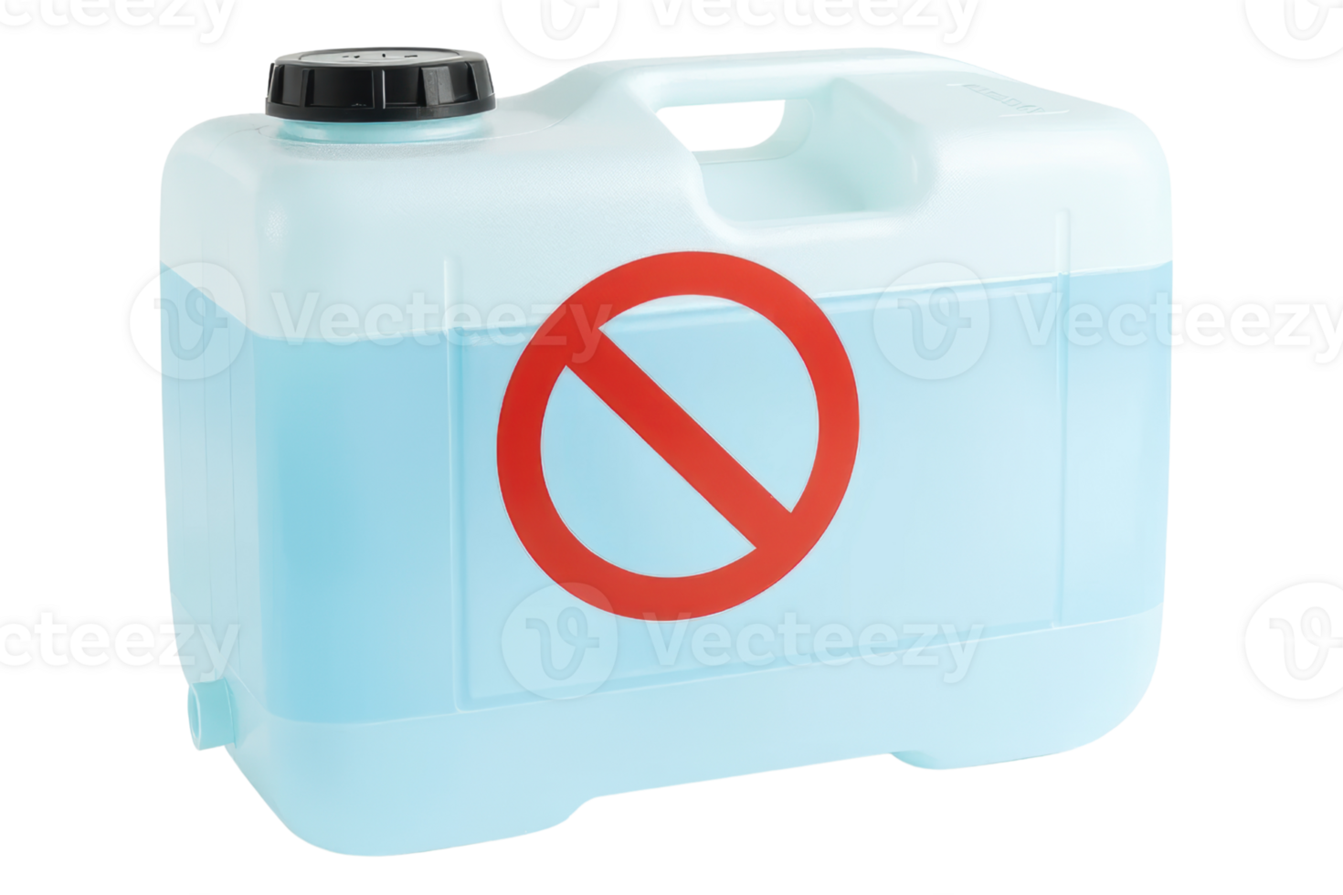 Plastic water container with no-drink warning label visible isolated on a transparent background png