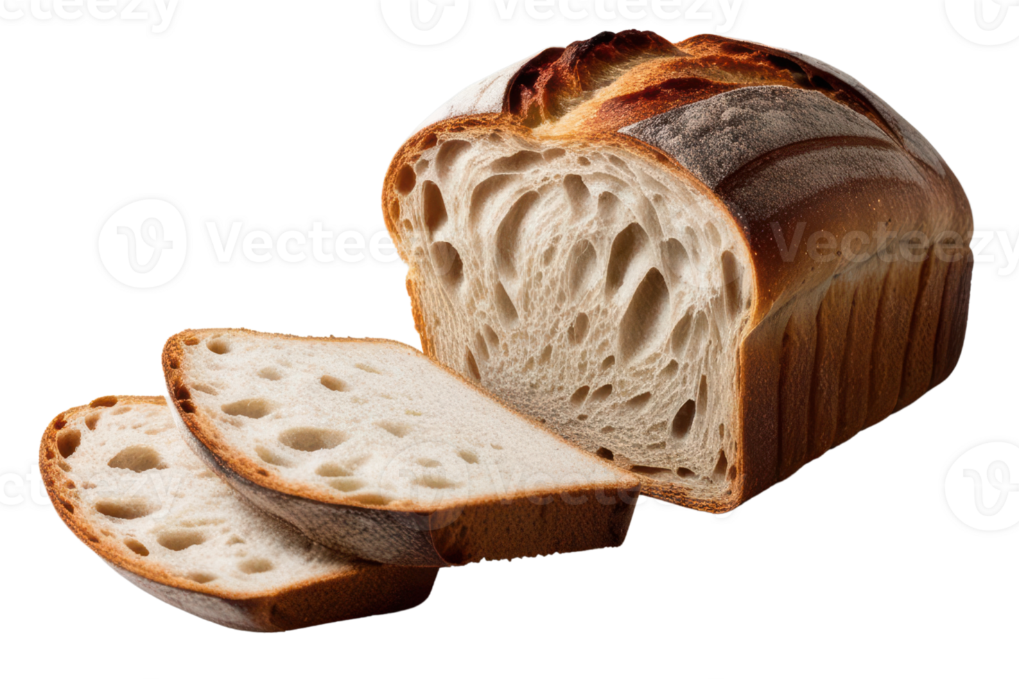 Freshly Baked Artisan Bread Loaf with Sliced Pieces isolated on a transparent background png