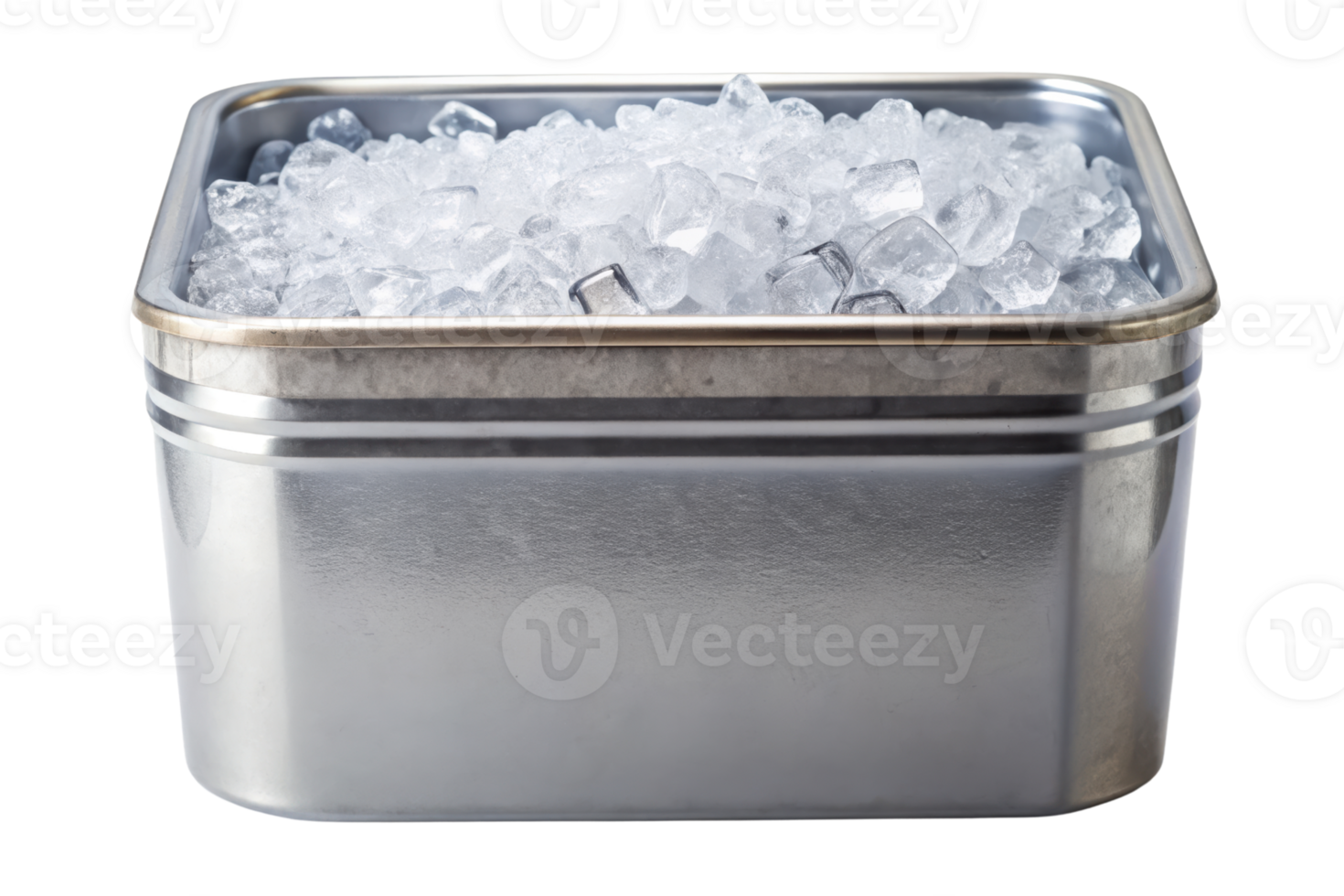Metal container filled with ice cubes for drinks isolated on a transparent background png