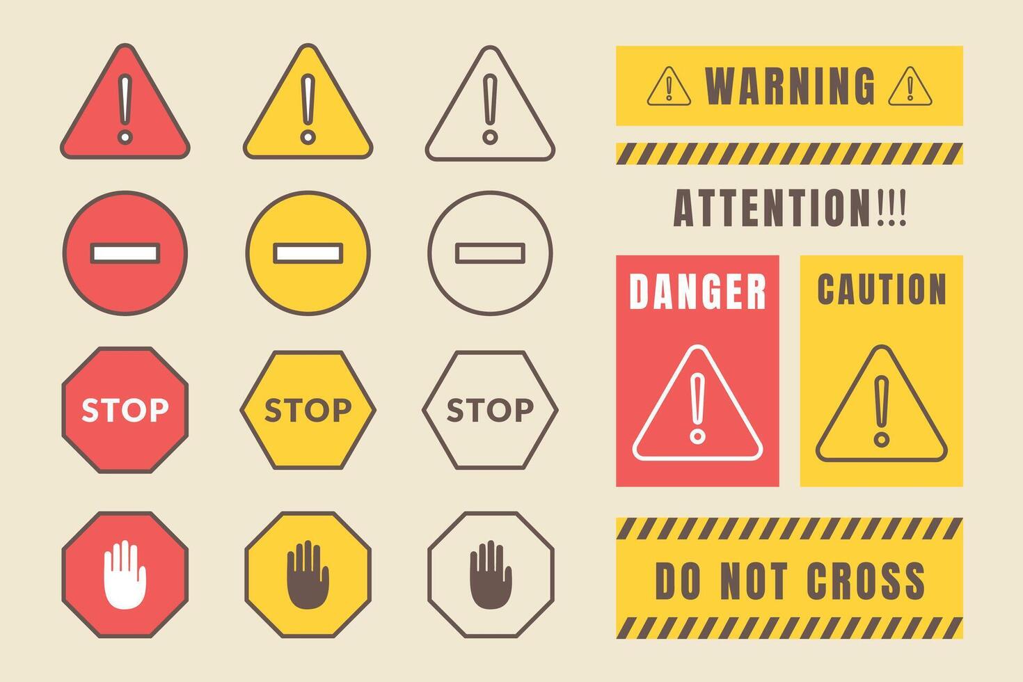 Collection of safety warning signs and cautionary symbols. vector