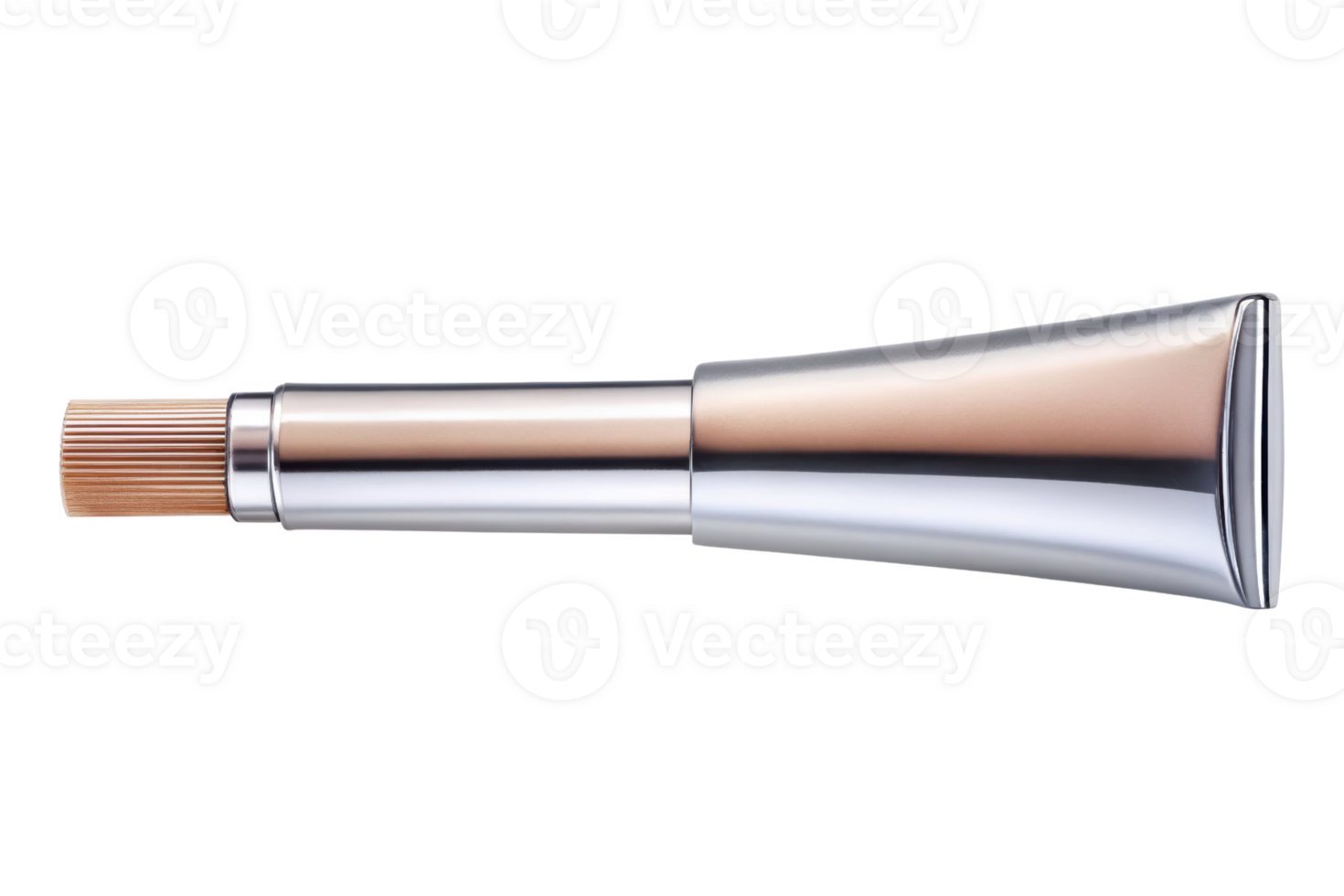 Makeup brush applicator with ergonomic metallic handle isolated on a transparent background png