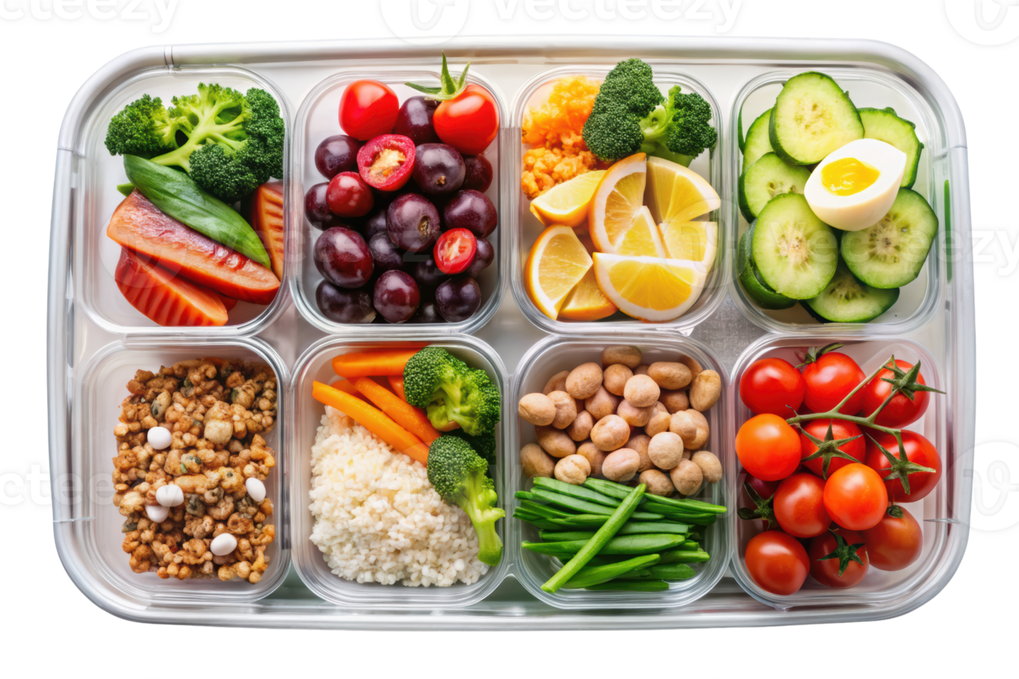 Healthy meal prep containers for organized dieting isolated on a transparent background png